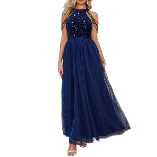 Midnight Sparkle Sequin Tulle Maxi Dress