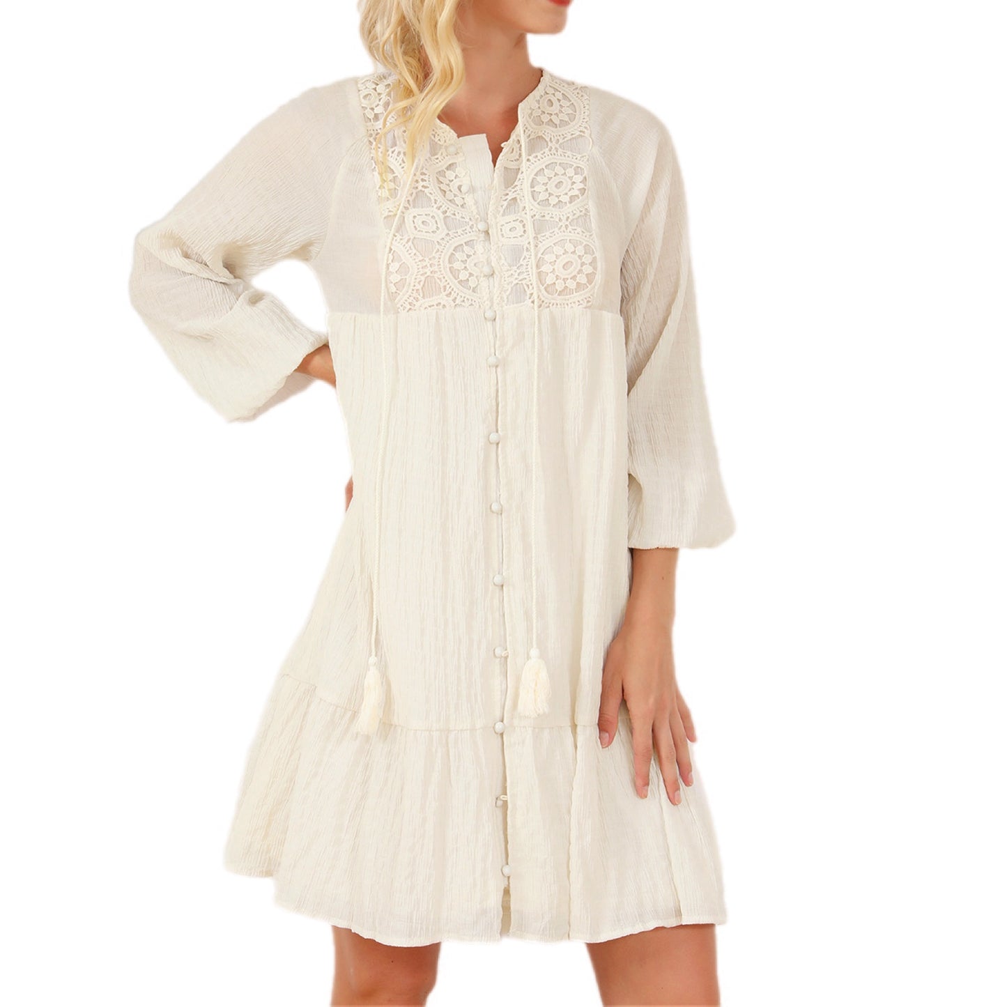 Vintage Lace Button-Down Tunic Dress