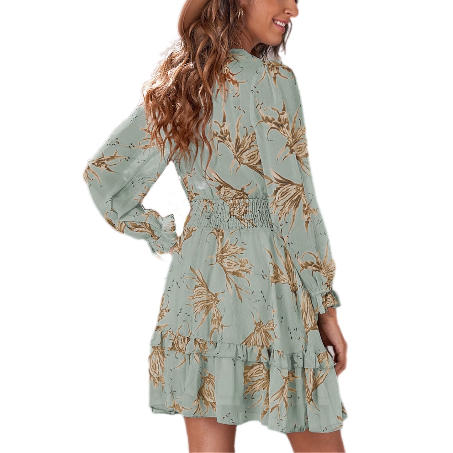 Smocked Waist Floral Print Mini Dress