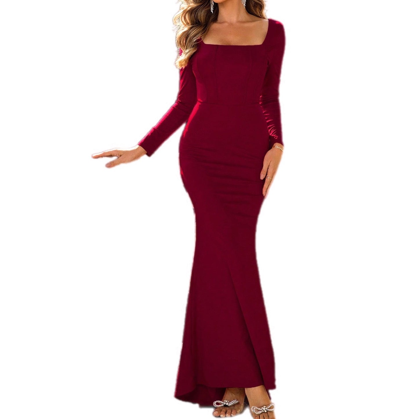 Square Neck Long Sleeve Dress