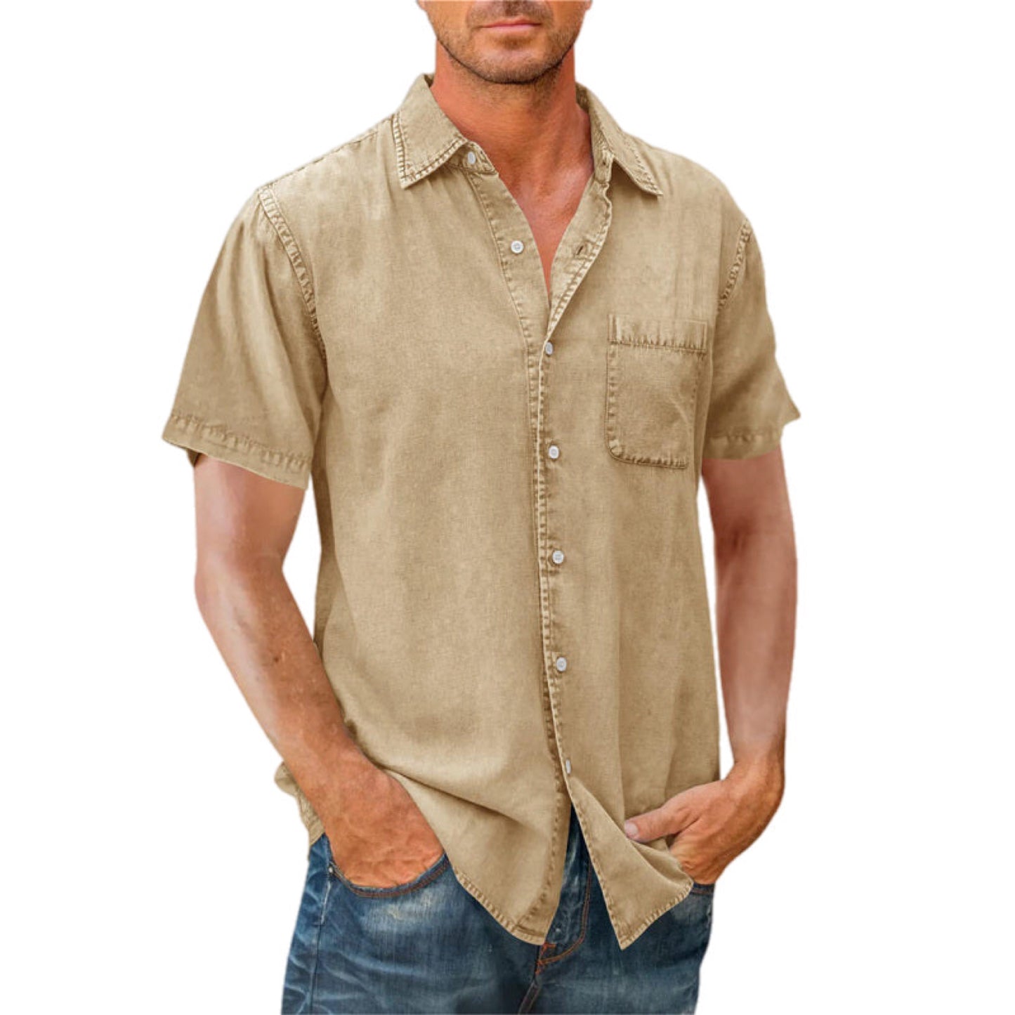 Short Sleeve Button Up Shirt Slim Fit