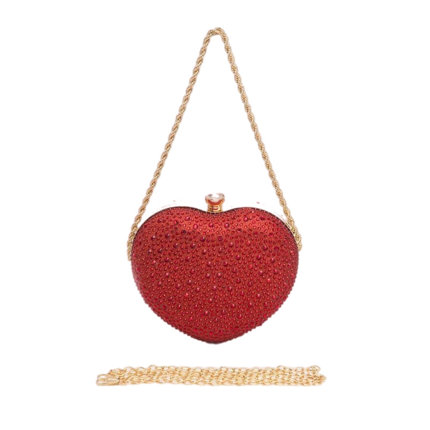 Rhinestone Pave Heart Shape Convertible Clutch