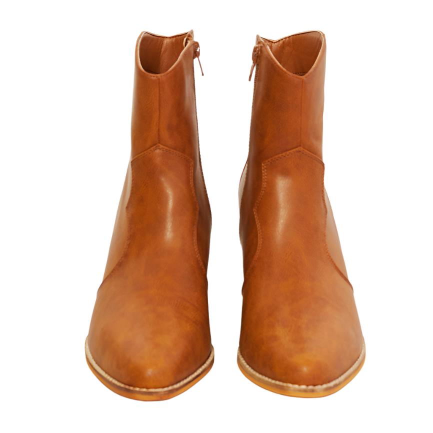 Faux Leather Western Ankle Boots in Ochre