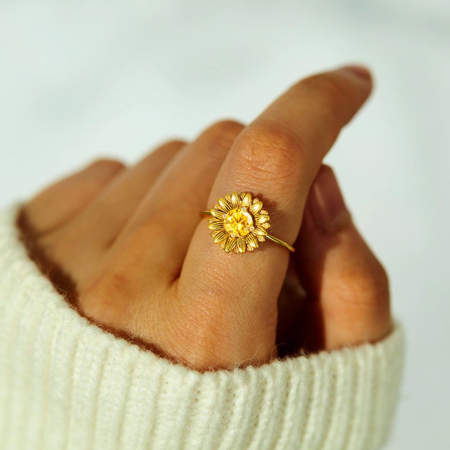 Sunshine Blossom Zircon Sunflower Ring