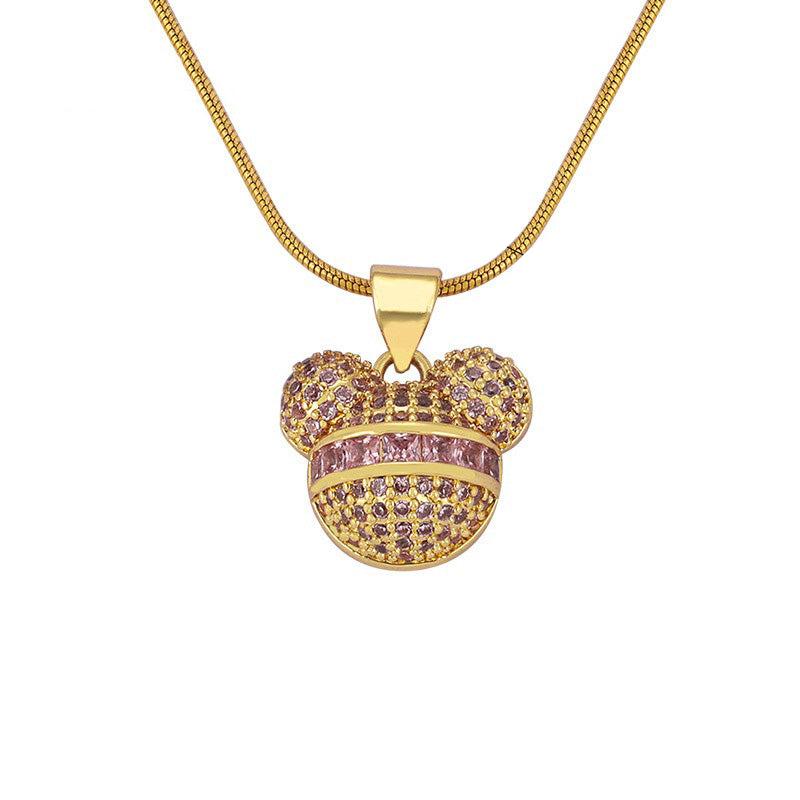 Gold Steel Mouse CZ Pave Charm Necklace