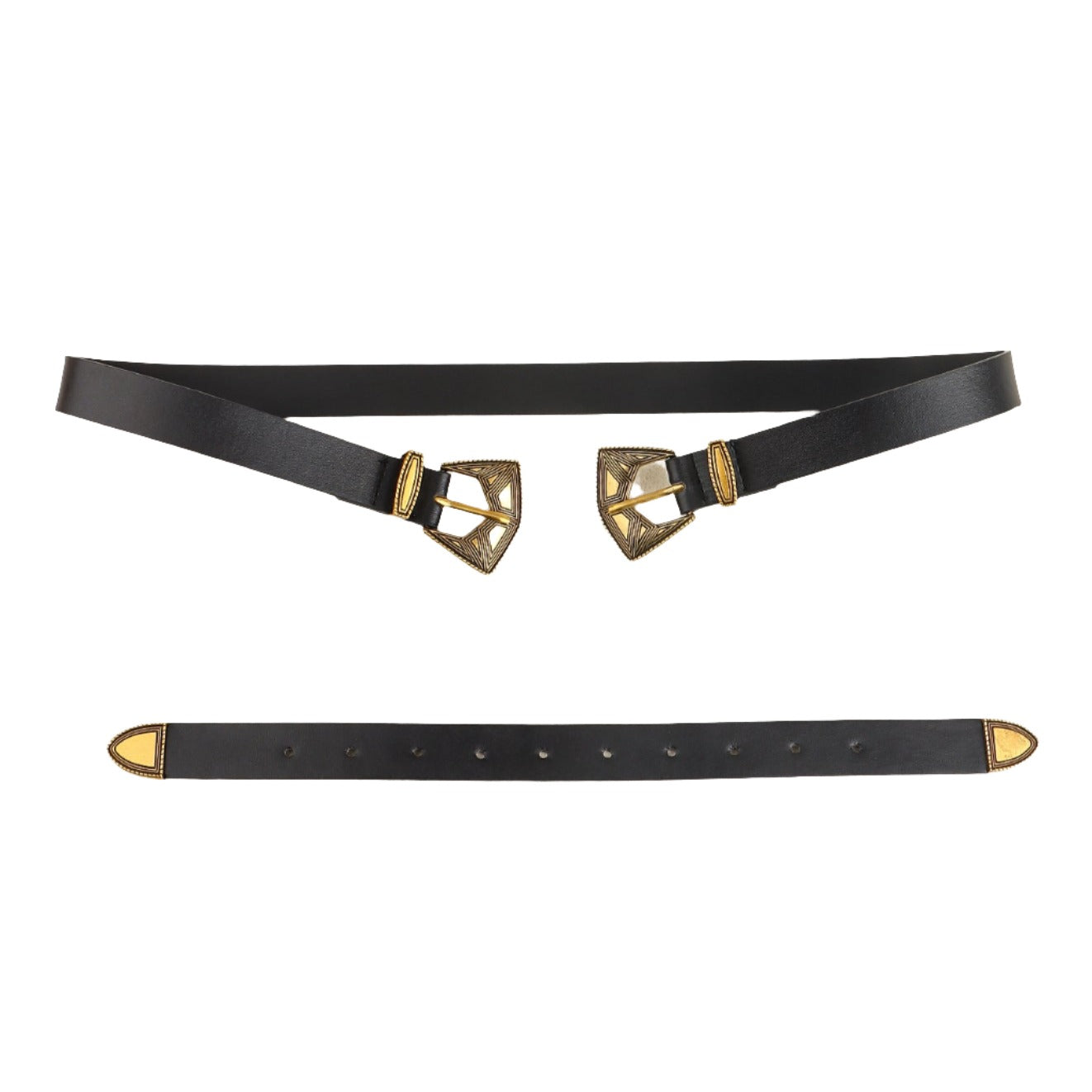 Double Buckle Black Vegan Leather Belt