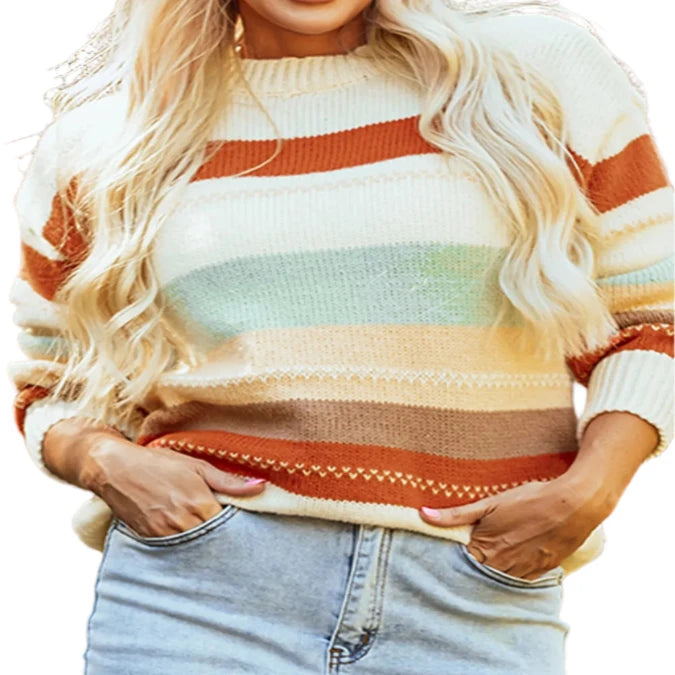 Striped Dropped Shoulder Crewneck Sweater