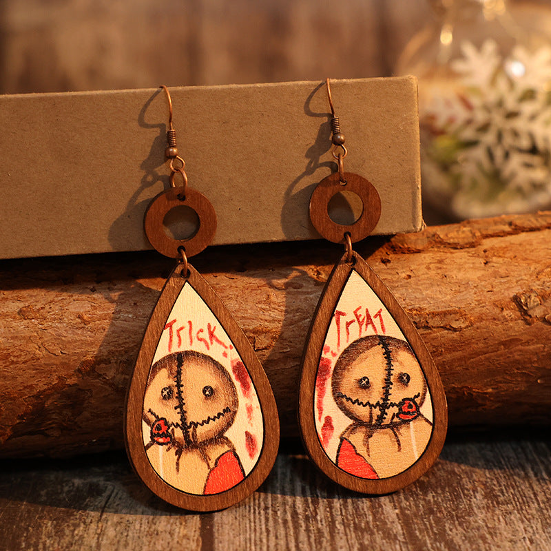 Wooden Halloween Earrings