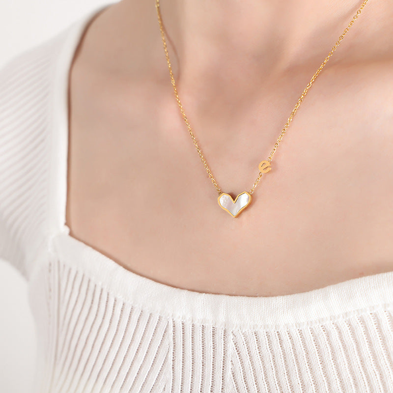 Mother of Pearl Heart Gold Steel Charm Necklace