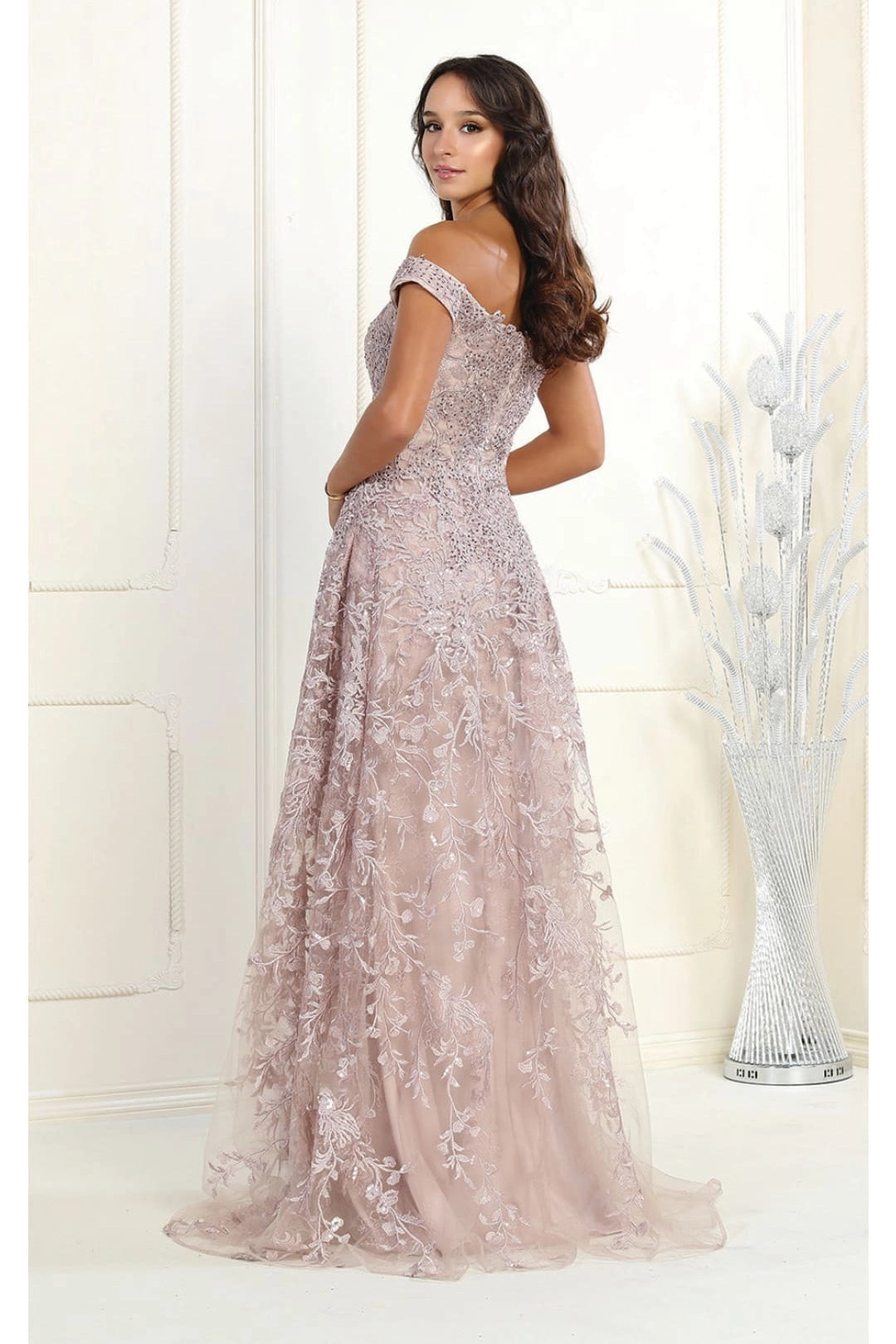 Embroidered Off Shoulder Sheath Pageant Dress