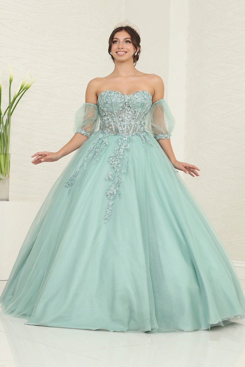 Corset Floral Sequin Applique Quinceanera Ball Gown