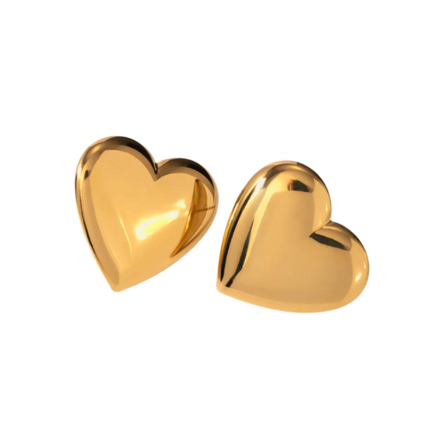 Gold or Silver Steel Heart Stud Earrings