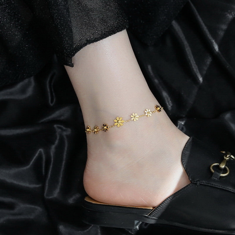 Gold Steel Daisy Charm Anklet