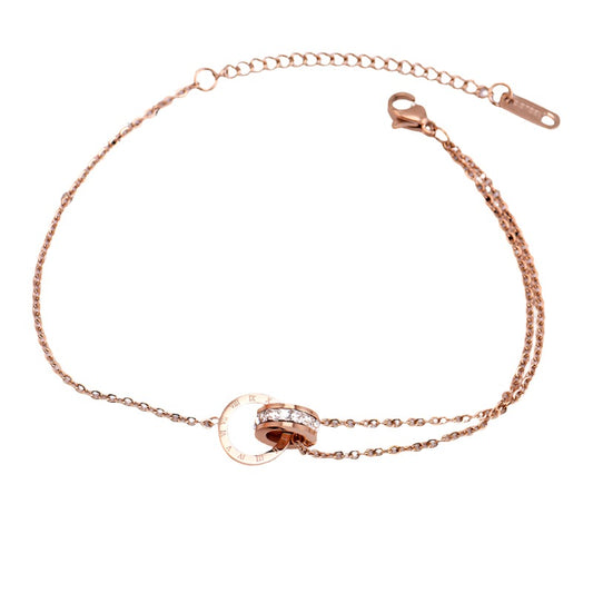 Rose Gold Double Ring Charm Anklet