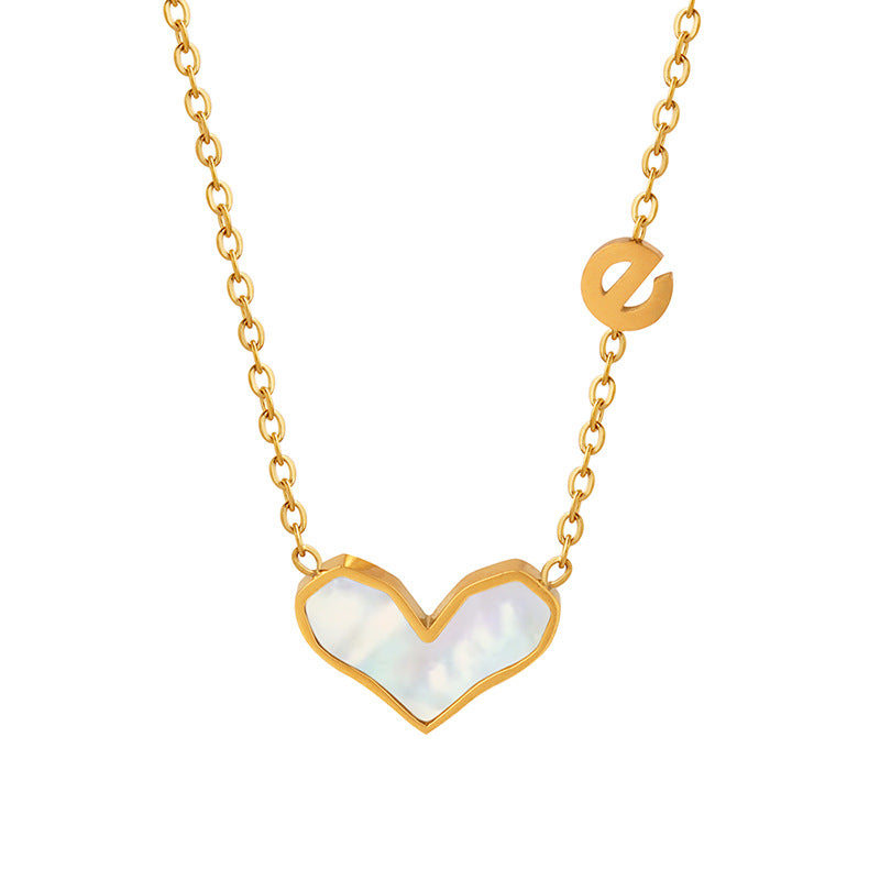 Mother of Pearl Heart Gold Steel Charm Necklace