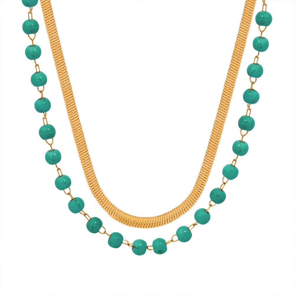 Gold Steel Layered Turquoise Gemstone Necklace