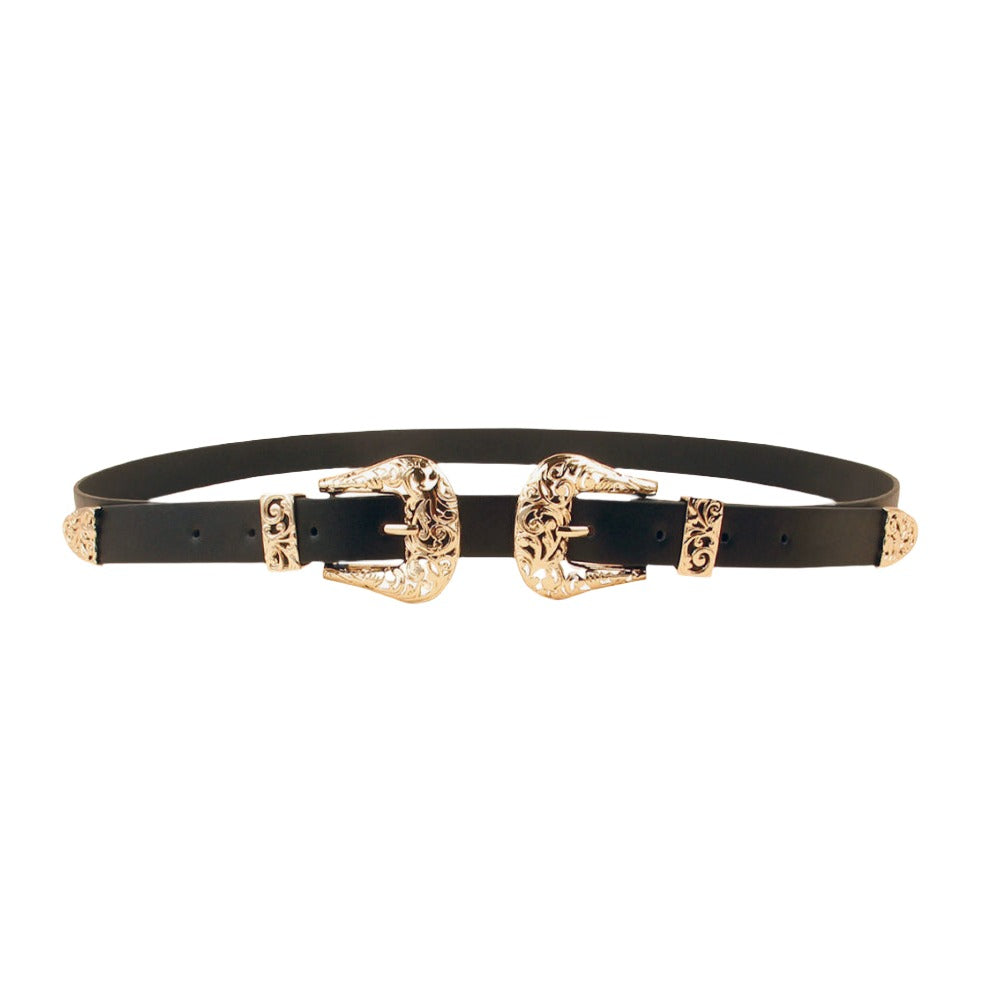 Double Buckle Vegan Leather Belt