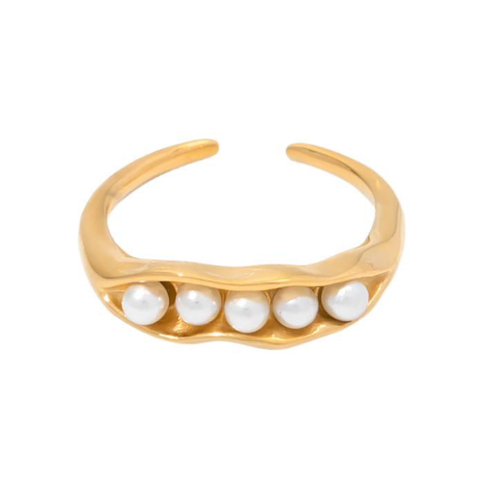 Inlaid Pearl Gold Steel Ring