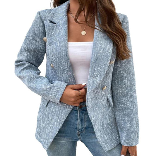 Lapel Collar Long Sleeve Blazer with Pockets