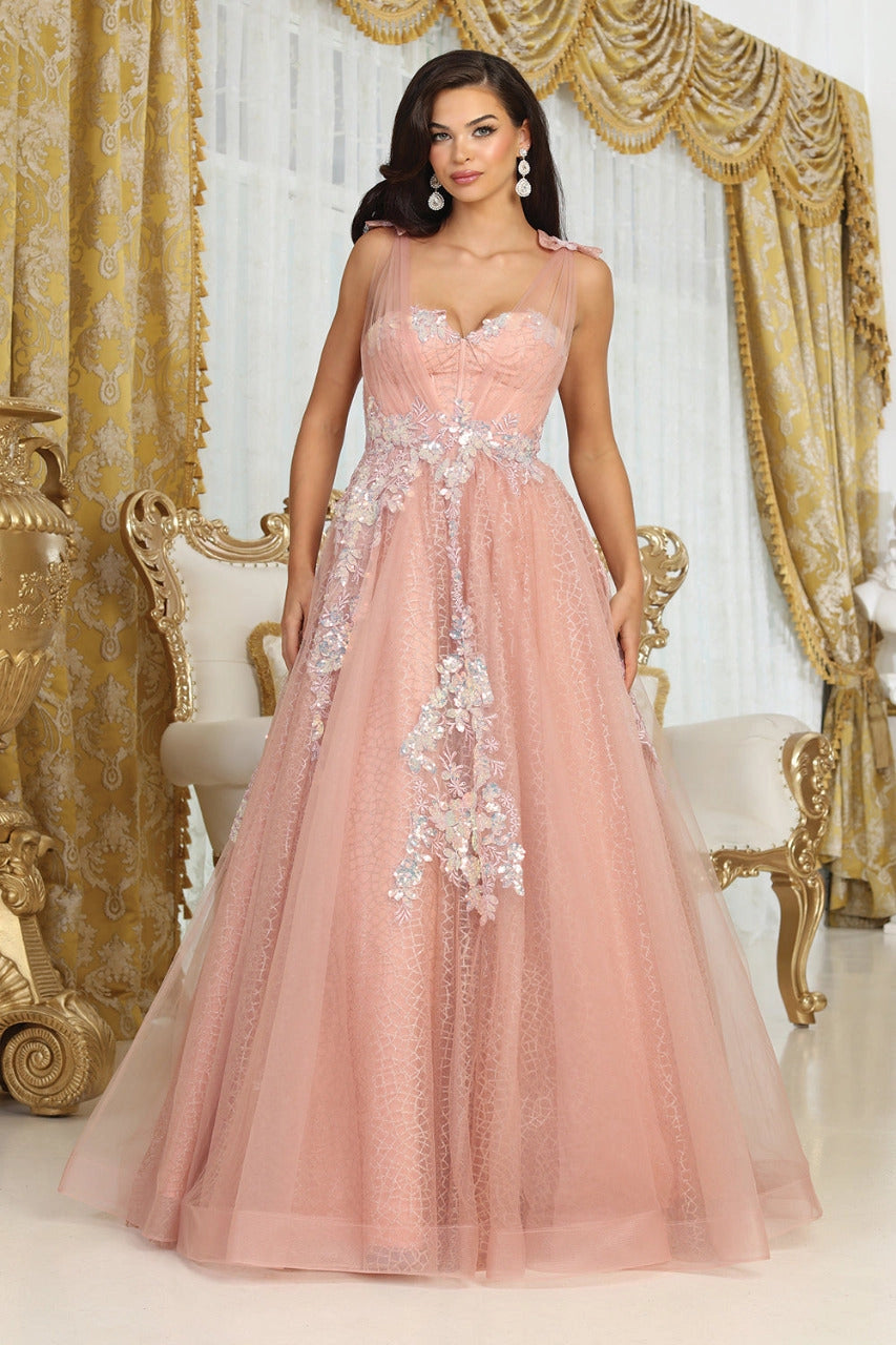 A-Line Rose Gold Floral Pattern Evening Gown