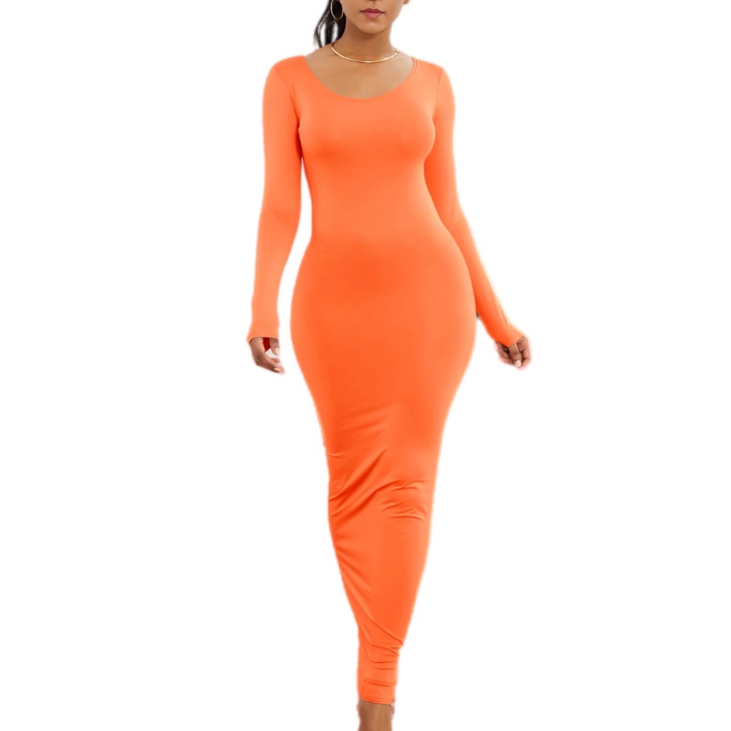 Sleek Long Sleeve Maxi Dress with Scoop Neckline