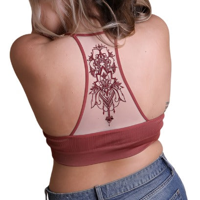 Plus Size Tattoo Mesh Racerback Bralette