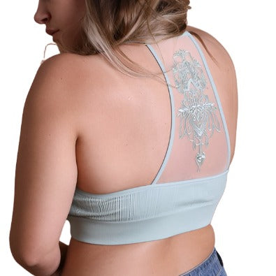 Plus Size Tattoo Mesh Racerback Bralette