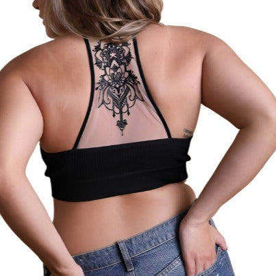 Plus Size Tattoo Mesh Racerback Bralette