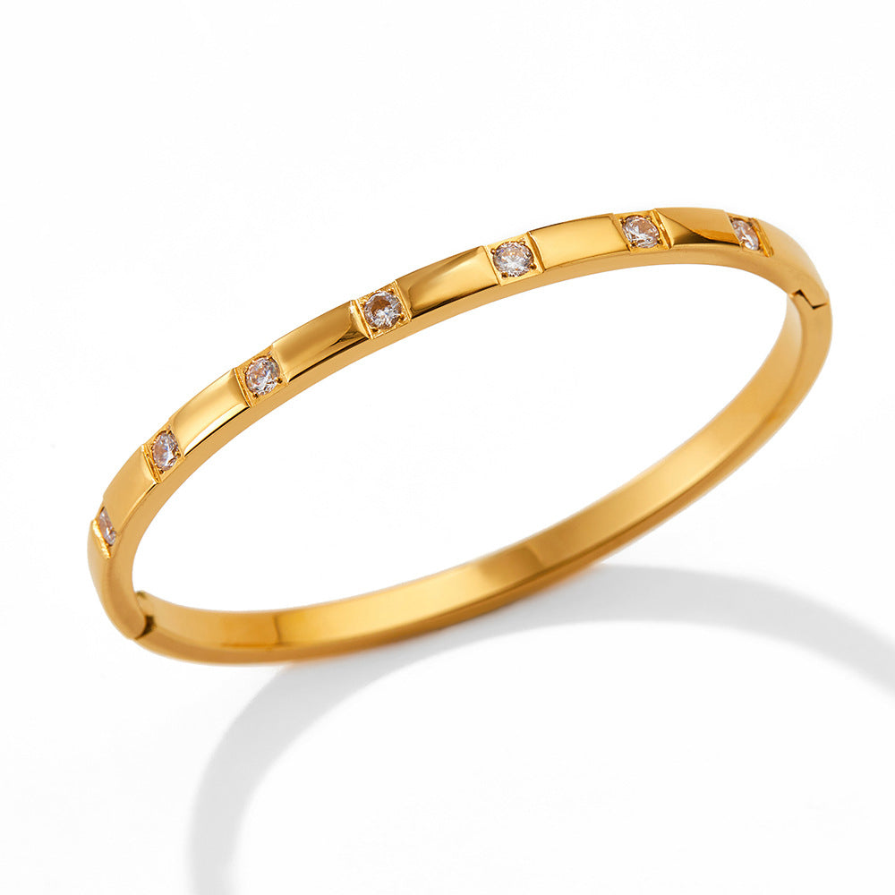 Gold or Silver Steel CZ Bangle Bracelet