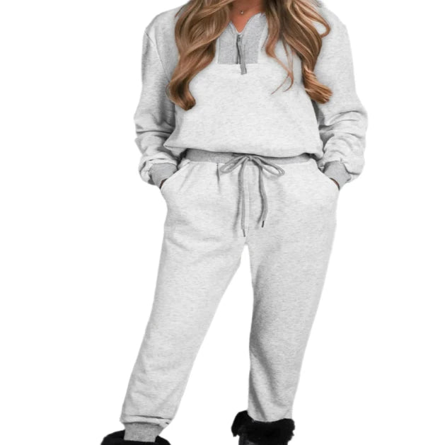 Quarter Zip Long Sleeve Top & Drawstring Pants Set