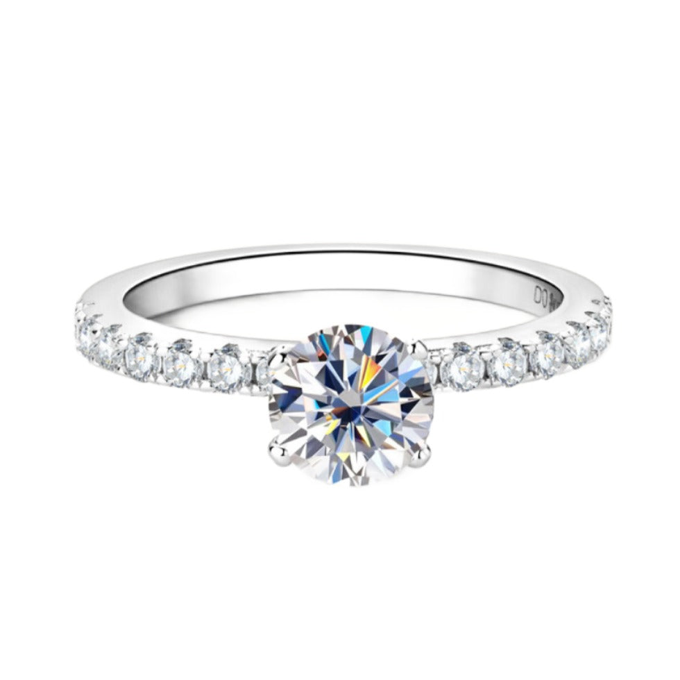 Moissanite Platinum-Plated Side Stone Ring