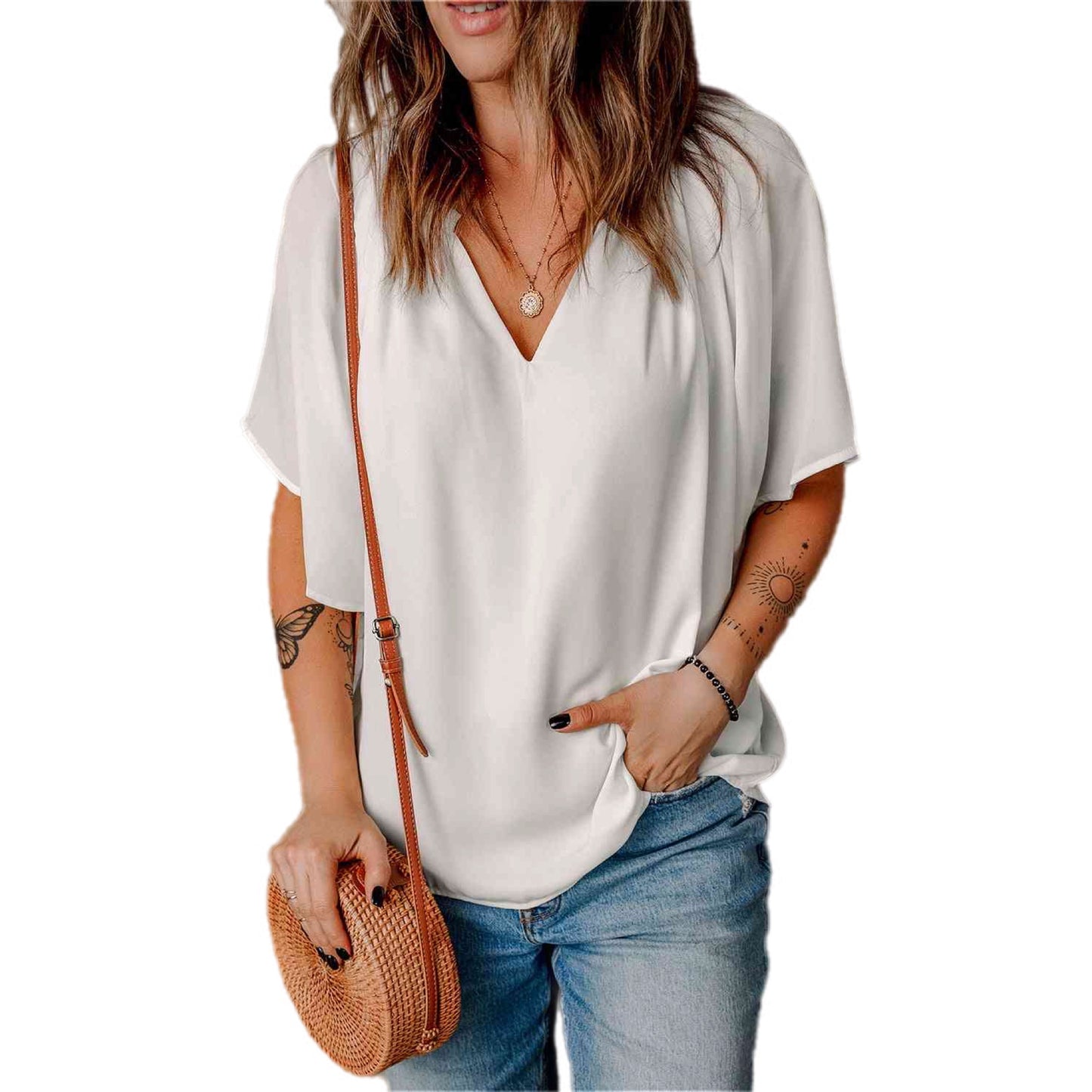 V-Neck Flutter Sleeve Top