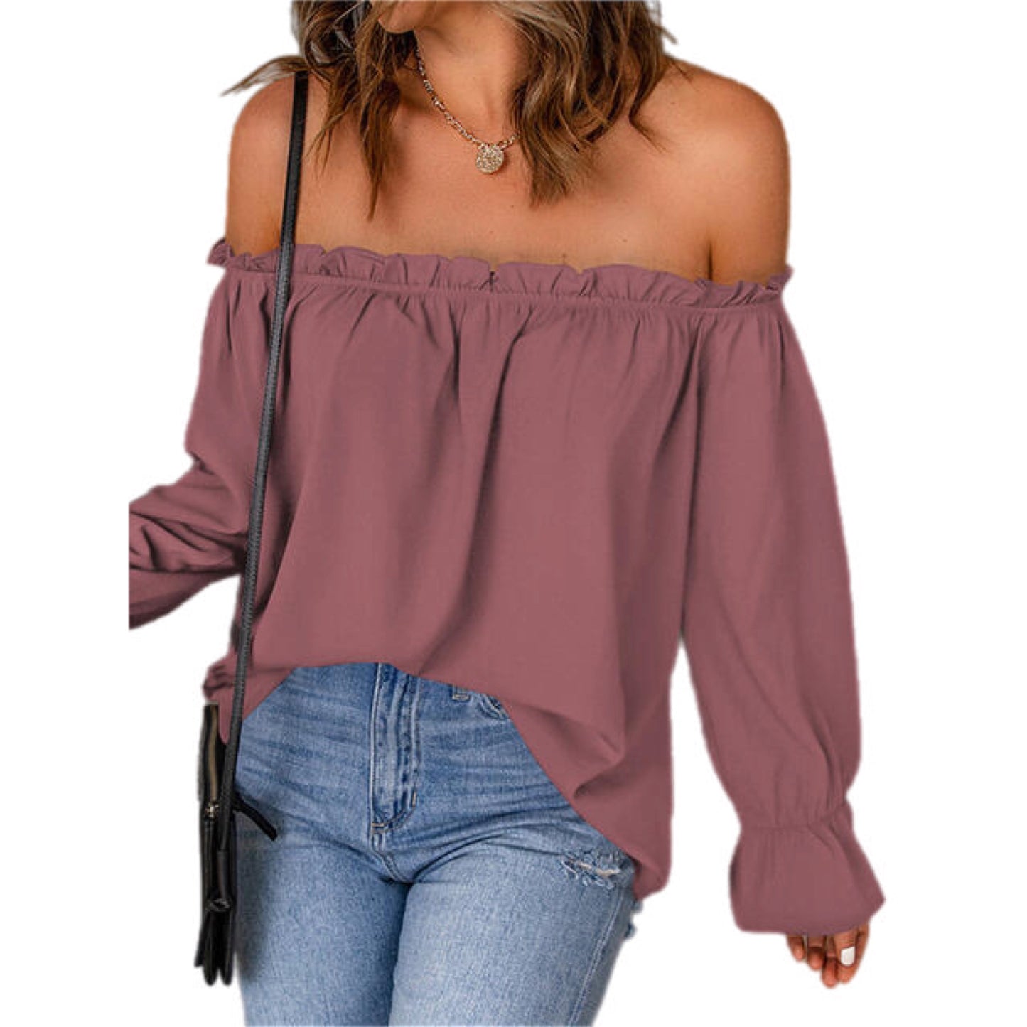 Off-Shoulder Flounce Sleeve Blouse