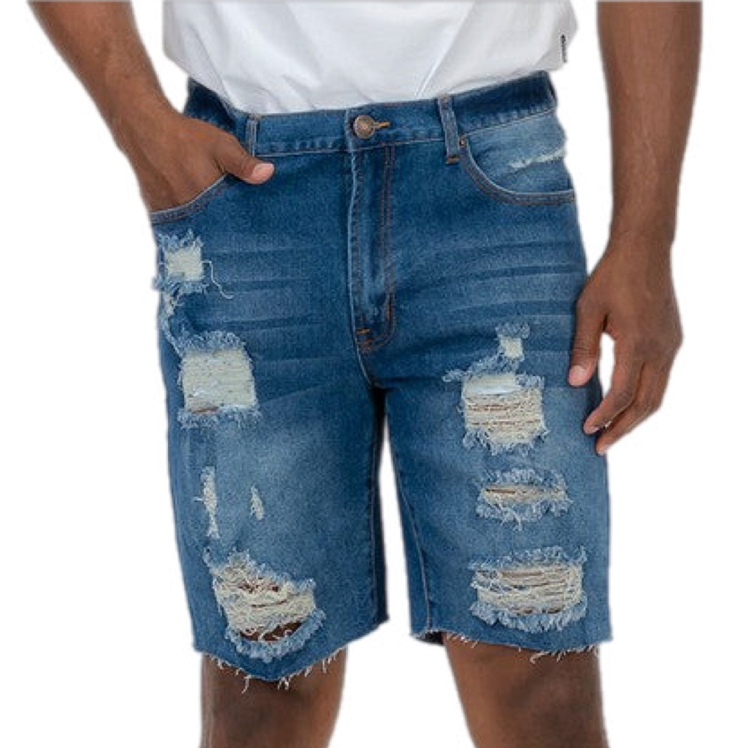 Distressed Stretch Denim Shorts