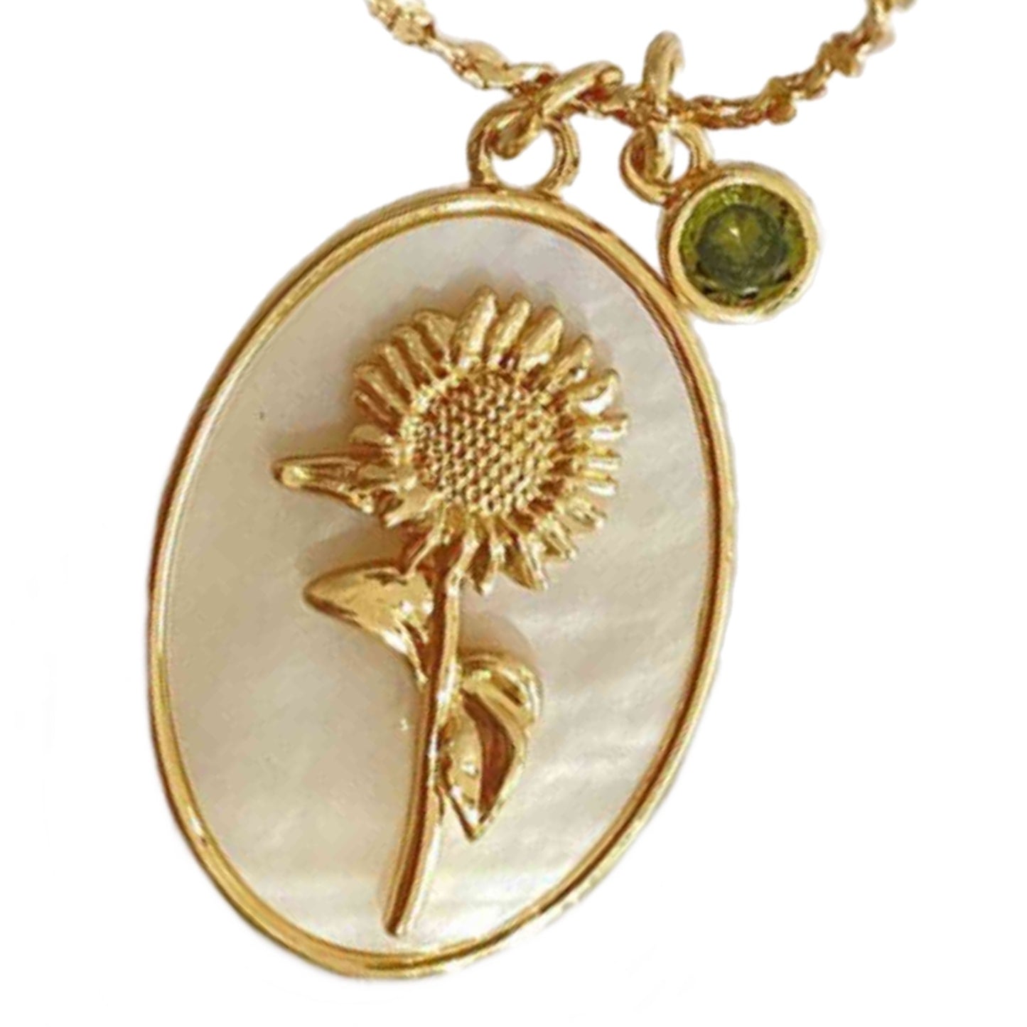 Birth Flower Gold Charm Necklace with Shell