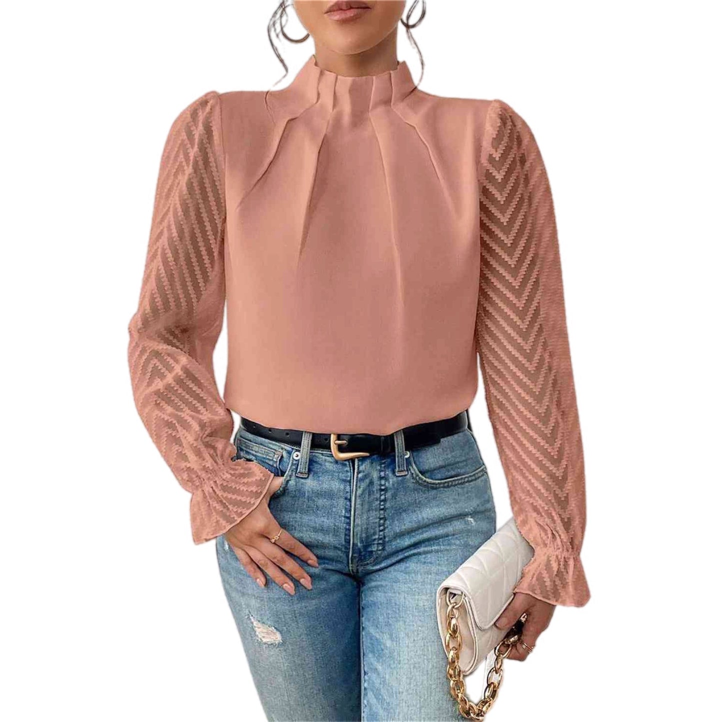 Ruffle Mock Neck Flounce Blouse