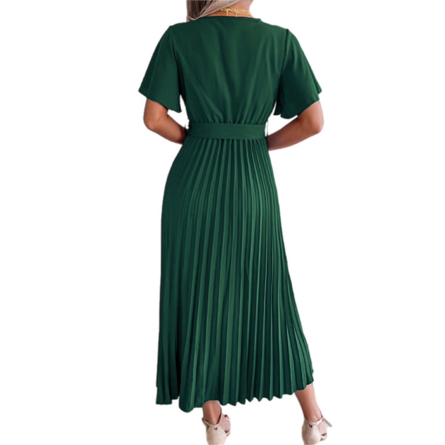 V-Neck Pleated Midi Dress