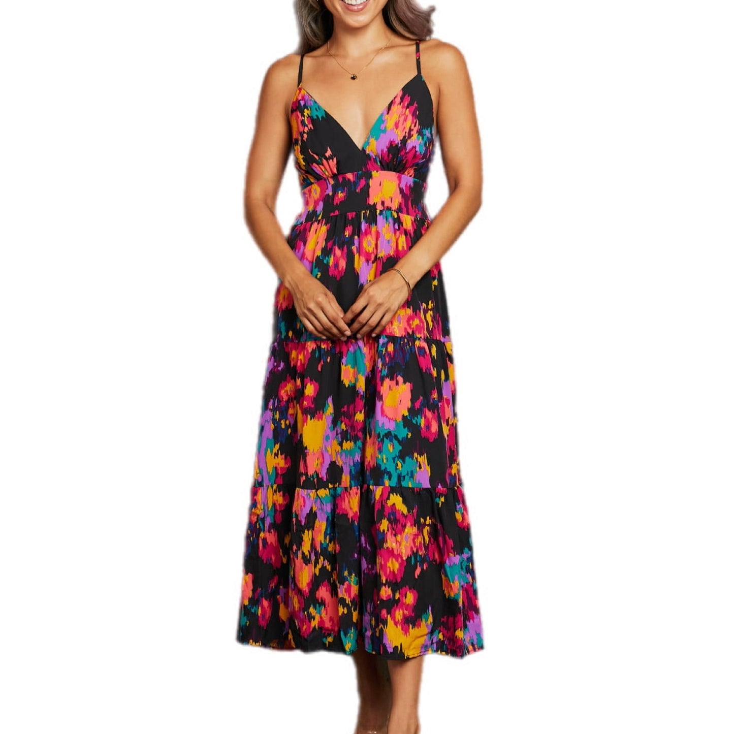 Vibrant Floral Print Cami Midi Dress