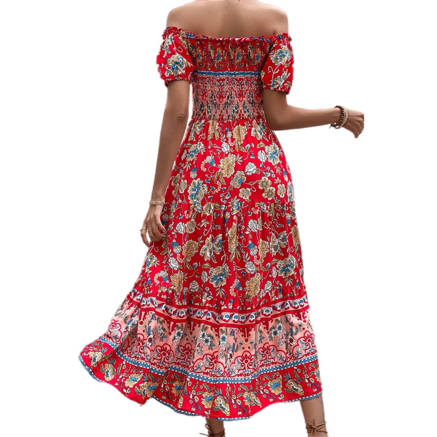 Bohemian Off-Shoulder Floral Maxi Dress