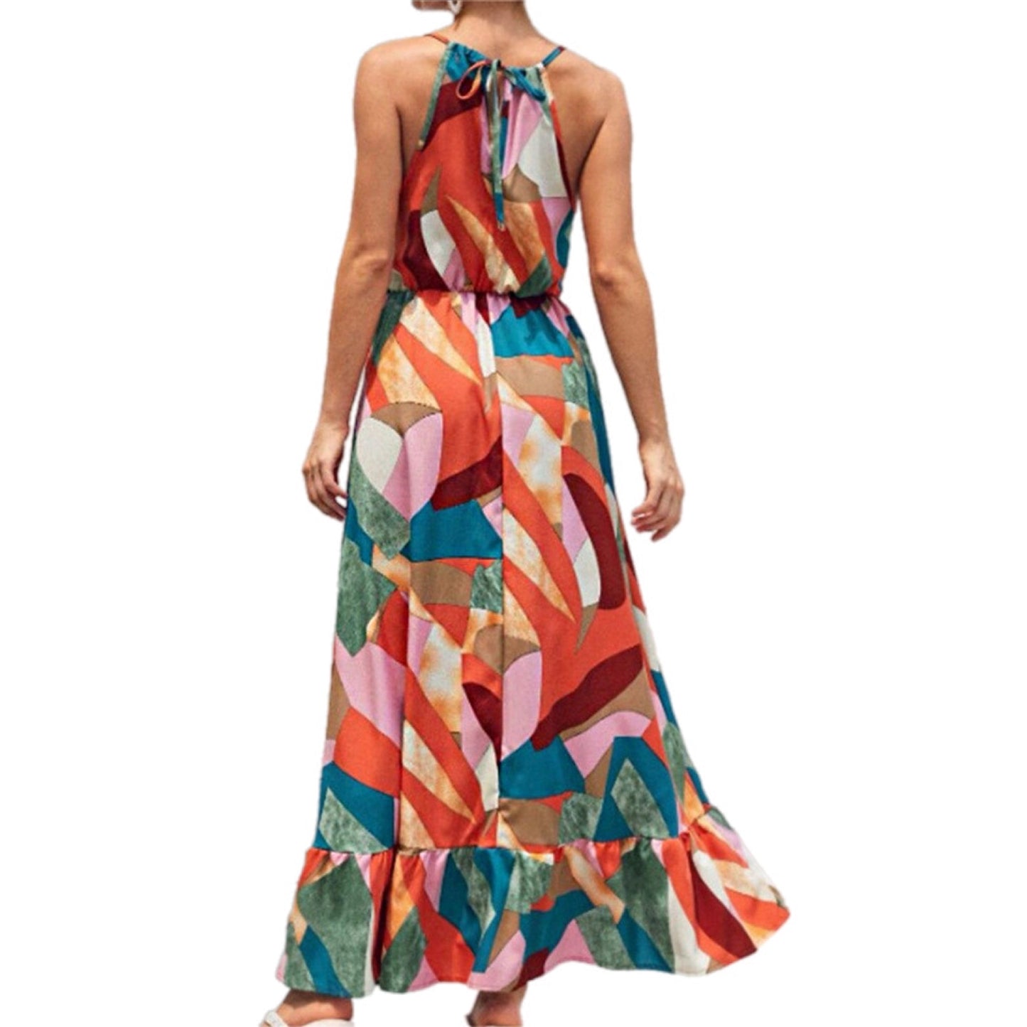 Abstract Halter Neck Maxi Dress