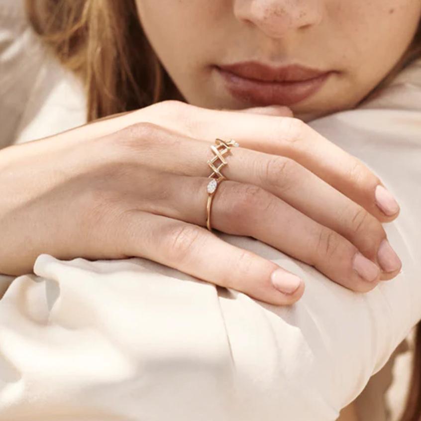 Gold Steel Cutout Open Ring