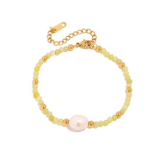 Yellow Agate & Freshwater Pearl Bracelet