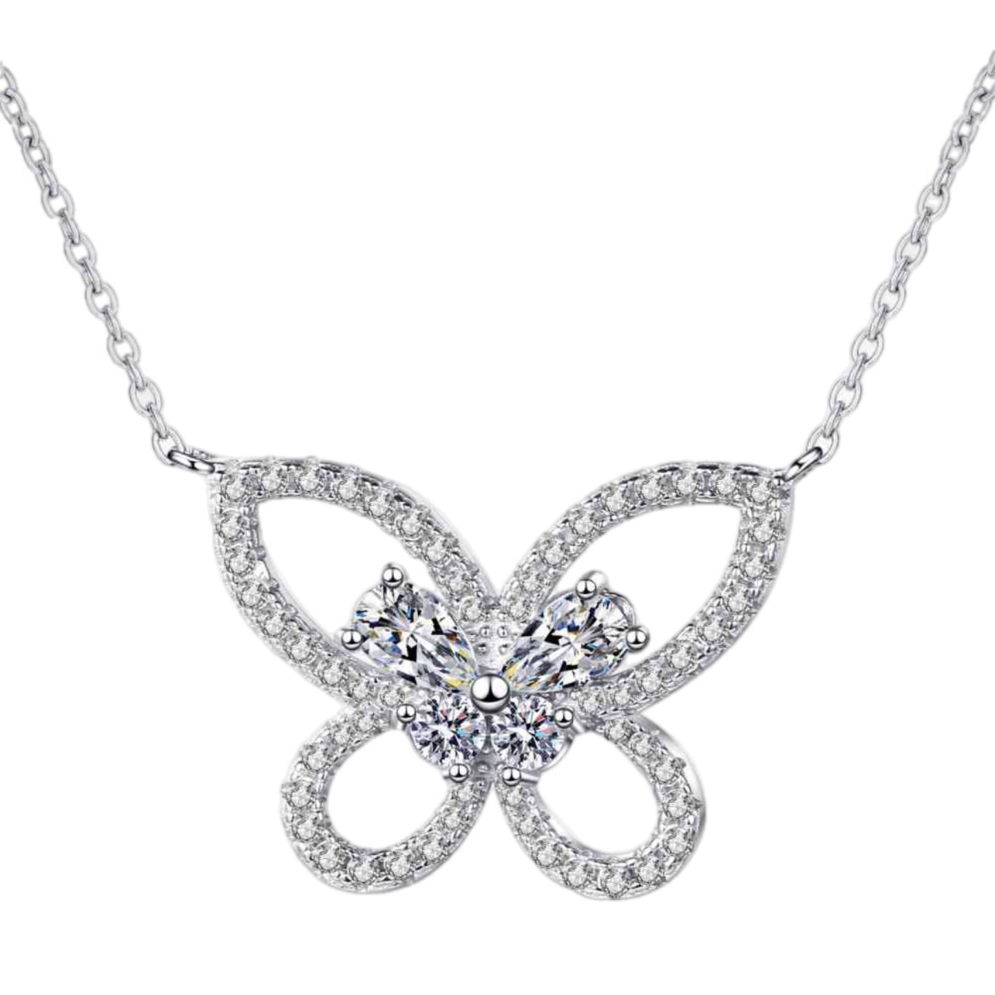 Moissanite Butterfly Sterling Silver Charm Necklace