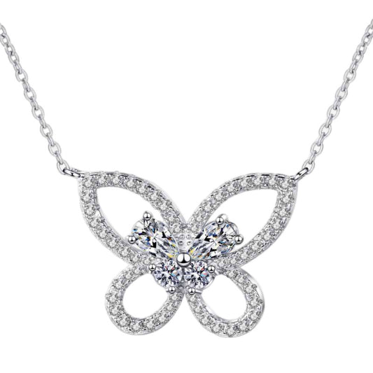 Moissanite Butterfly Sterling Silver Charm Necklace