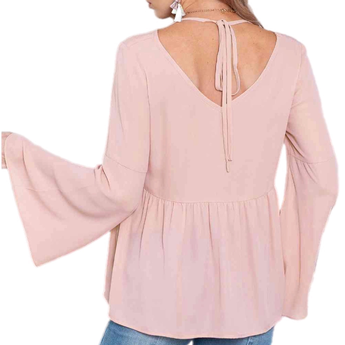 V-Neck Flare Sleeve Blouse