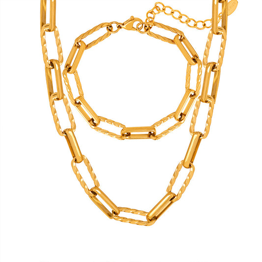 Gold Steel Twisted Chain Bracelet or Necklace