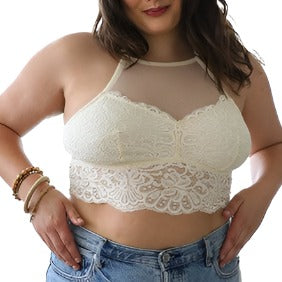 Plus Size High Neck Lace Racerback Bralette