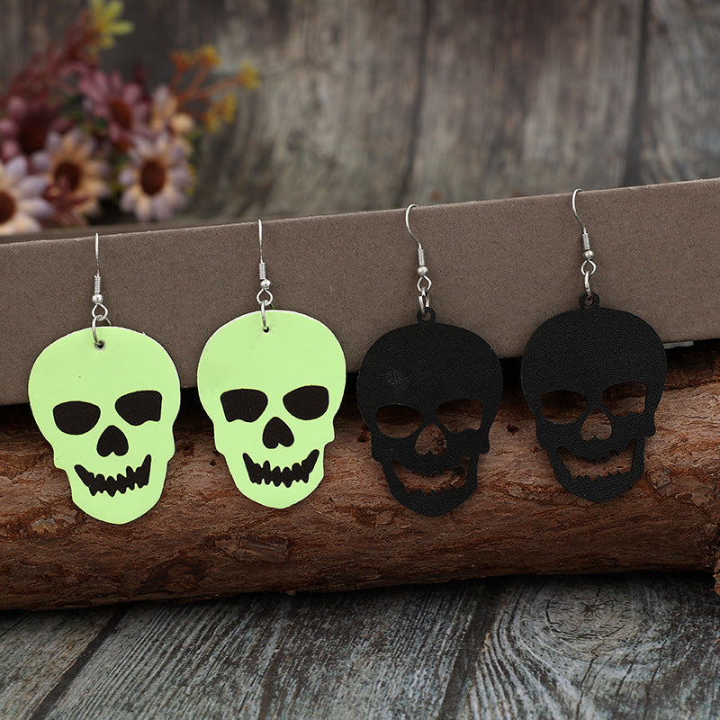 2 Piece Vegan Leather Skull Dangle Earrings