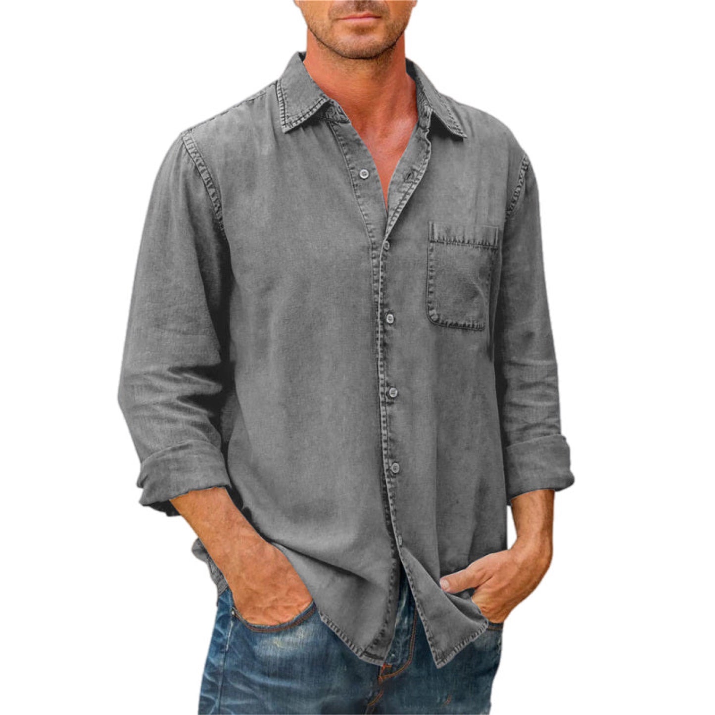 Long Sleeve Button Up Shirt Slim Fit