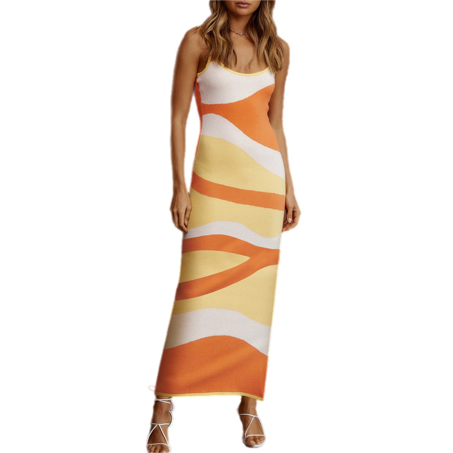 Abstract Print Spaghetti Strap Maxi Dress